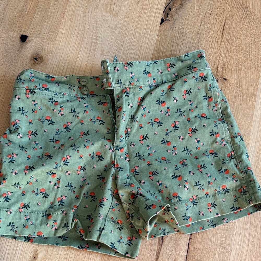 Anthropologie Green Floral Jean Shorts